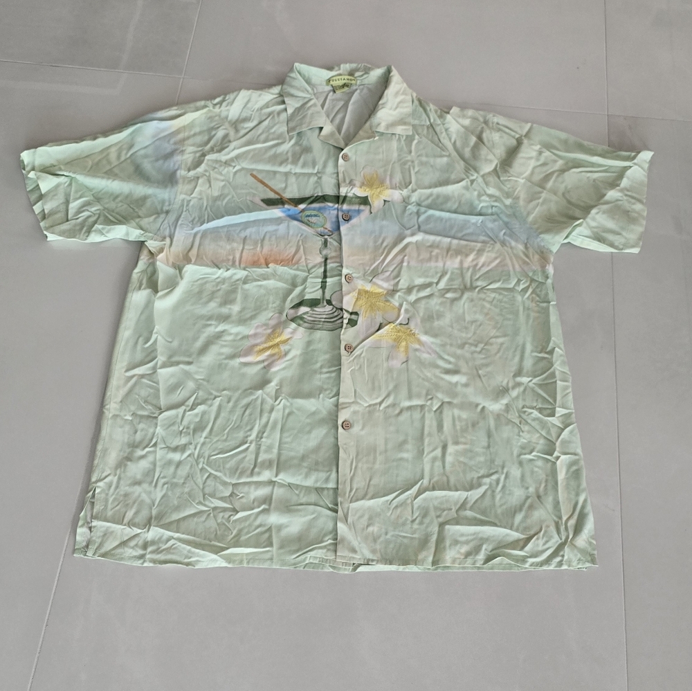 Tulliano Light Green Silk Shirt With Martini Glass - XXL